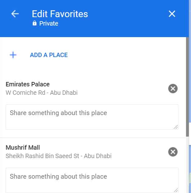 روی ADD A PLACE کلیک کنید و نام مکان را وارد کنید تا به فهرست شما اضافه شود.